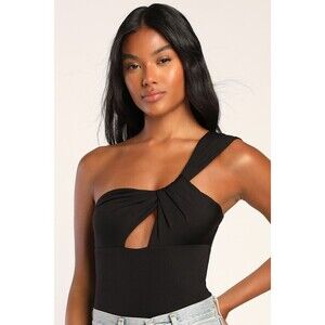Lulus Sultry Chic Black One-shoulder Cutout Bodysuit - Size S